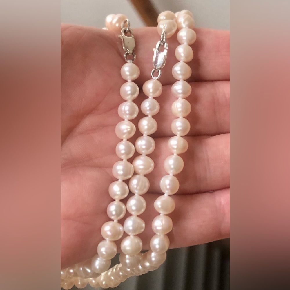 genuine Pearl necklace/bracelet set -925 - Picture 3 of 10